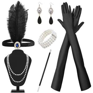 YOUWOSHE 6 Pezzi 1920 Accessori Set, Anni '20 Accessori Gatsby, Accessori Anni 20 Donna, Great Gatsby Accessori Set, per la Festa Degli Anni '20, Carnevale, Mascherata, Halloween