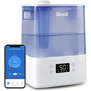 LEVOIT Umidificatore Ambiente 6L, Attato a Camere da Letto fino a 47 m², per Ambienti con Riempimento dall'Alto, Autonomia 60 ore, Silenziosi da 26 dB, Controllo APP e Alexa per Piante