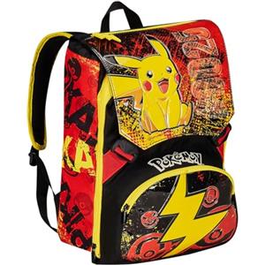 Seven Zaino Scuola Estensibile POKEMON - PIKACHU, Giallo Rosso - Zaino Doppio Scomparto Sdoppiabile Tramite Zip e Con Tasca Porta Borraccia, Zaino Bambino