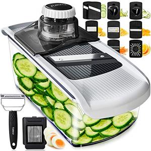 fullstar Mandolina per Verdure Affetta Verdure - Mandolina Professionale Taglia Verdure Affettatrice Manuale - Julienne Grattugia Tagliaverdure Patate Zucchine Carote Cipolle Formaggio (11-in-1 Bianco)