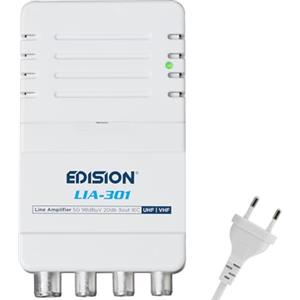 EDISION LIA-301 Amplificatore Antenna TV da interno UHF/VHF, 5-20db Regolabile, 98dBmV, per Digitale Terrestre DVB-T/T2, con filtro 5G LTE, 1 ingresso, 3 uscite, Connettori IEC