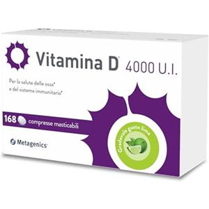 Metagenics Vitamina D 4000 U.I. - Integratore Alimentare Sistema Immunitario - Per la Salute delle Ossa - Gusto Lime - 84 Compresse Masticabili