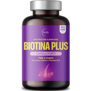 Krealis Integratori Per Capelli, Biotina, 365cpr (1 Anno Tripla Azione) Biotina Capelli, Pelle e Unghie Arricchita Con Zinco, Selenio, Vitamina B12, Vitamine Per Capelli, Forti e Sani