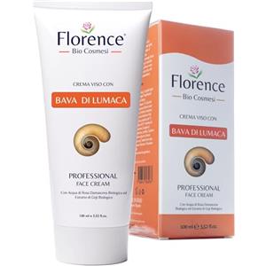 Florence 100ml. Bio Crema con Bava di Lumaca al 65%, Acido Ialuronico PURO 100%, Collagene, Vitamina C, E. Ingredienti a Nota Azione Antietà, Cicatrizzante e Antimacchia per Viso, Collo e Contorno Occhi