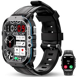 OUKITEL Smartwatch Uomo BT20 Impermeabile Fitness Watch 1.96 Pollici AMOLED Touch Screen con Funzione Telefono, 100 + Modalità Sport con Cardiofrequenzimetro, Contapassi, per iOS/Android