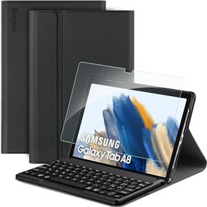 EasyAcc Cover Custodia con Tastiera Italiano per Samsung Galaxy Tab A8 10.5 2021/2022 SM-X200 SM-X205 Protettiva Cover con Vetro Temperato, con Rimovibile Senza fili Bluetooth Layout Italiano, Nero