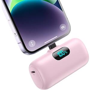 Feob Power Bank 5000mAh per iPhone, [Upgraded] Ultra Compatta Caricabatterie Portatile, PD 15W 3.0A Ricarica Rapida Batteria Esterna Mini Powerbank con LED Display per iPhone 14/14 Pro/13/12/11/XR/8/7-Rosa