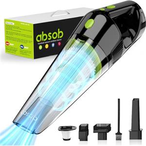 absob Aspirabriciole Senza Fili, Ricaricabile Aspira Briciole Elettrico Senza Filo Con Luce a Led e 2 Filtri (Nero/Verde)