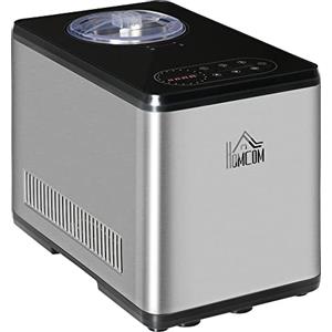 HOMCOM Gelatiera da 1.5L con Compressore in Acciaio Inox, 140W, Macchina per Gelato, Yogurt e Milkshake con Misurino, Paletta e Cucchiaio Pronti in 40 min