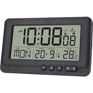 HAPPMY Radiosveglia digitale con 2 sveglie, sveglia digitale con luce, orologio radio con indicatore di temperatura, orologio digitale con data e giorno della settimana, sveglia digitale a batteria