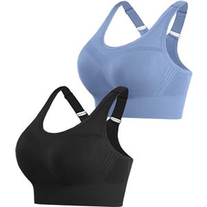 Litherday Reggiseno Sportivo Donna Senza Ferretto Push Up Imbottito Traspirante con Sostegno Forte Top Fitness per Yoga Corsa Palestra Nero + Grigio XL