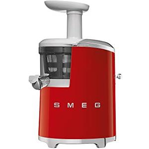 Smeg, Estrattore di Succo SJF01RDEU, Tecnologia Slow Squeezing, Cestello Rotante, Tappo Salvagoccia e Regolazione Densità Succo, Caraffa Succo da 1L e Contenitore Raccoglipolpa da 1,6L, 150W, Rosso