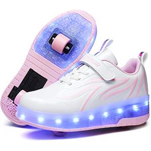 Lovelysi Unisex Bambini e Ragazze Scarpe da LED Luce USB Ricaricabile Singolo Doppia Ruota Skateboard Sportive con Rotelle Automatiche Ruota Diritta Formatori Outdoor Multisport Ginnastica Running Sneaker