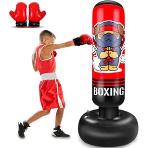 SHZYGQ Sacco da Boxe per Bambini, 165cm Pungiball Bambini con Guantoni da Boxe, Sacchi da Boxe Gonfiabile per Ragazzi E Ragazze 3-12 Anni, Per Praticare Karate Taekwondo MMA (cane NINJA)
