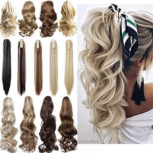 Silk-co Extension Clip Capelli Veri Claw on Ponytail Clip in Hair Coda di Cavallo Parrucca Ponytail Hair Extensions 30cm Riccio Nero scuro