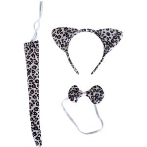 Lovelegis Set da Leopardo cerchietto coda e papillon leopardato per donna accessori per travestimento Carnevale Halloween feste