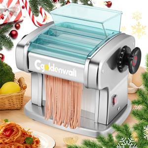 CGOLDENWALL Macchina per Pasta Elettrica, 135W Motore con 2 Lame (2.5mm/4mm) e 9 Spessori Regolabili 0.5-5mm, Scudo in ABS, Acciaio Inox per Tagliatelle Fresca Fatta in Casa