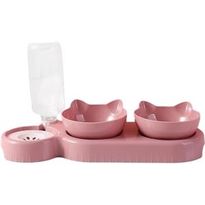 Generic Ciotola per cani - Abbeveratoio automatico per gatti con ciotola, Ciotola per animali inclinata con distributore d'acqua integrato, Cibo e acqua per gatti, Ciotola combinata, Bottiglia d'acqua per ani