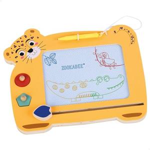 WOOMAX - Lavagna Magnetica in Legno, Pittura in 4 Colori Diversi, con 2 timbri, Gomma e Penna, Design Leopardo, Giocattoli Bambini 3 Anni, Giochi educativi, lavagne per Bambini, FSC (47586)