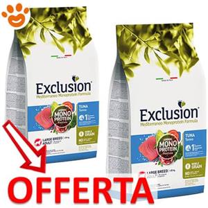 Exclusion Dog Mediterraneo Monoproteico Noble Grain Adult Medium Breed Tonno - Offerta [PREZZO A CONFEZIONE] Quantità Minima 2, Sacco Da 12 Kg