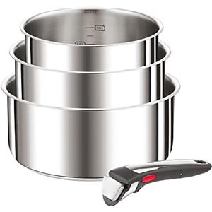 Tefal Ingenio Preference On L898S3 - Set di 3 casseruole, manico rimovibile, adatto al forno fino a 250 °C, senza manico, adatto per tutti i piani cottura, a induzione, in acciaio inox, 16/18/20 cm