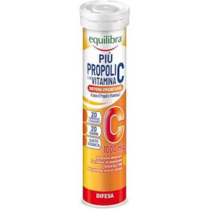 equilibra Integratori Alimentari, Più Propoli con Vitamina C, Integratore per la Normale Funzione del Sistema Immunitario, Propoli e Vitamina C, Gusto Arancia, 20 Compresse Effervescenti