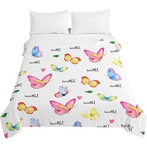 Surwin Trapuntino Copriletto Trapuntato Primaverile Estivo,Stile Moderno,Trapuntino in Morbida Microfibra con Farfalla 3D Leggero Coperta Letto Singolo Matrimoniale (Bella Farfalla,130x150cm)