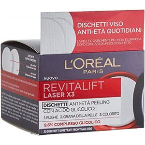 L'Oréal Paris Trattamenti Revitalift Laser X3 Dischetti Viso Anti-Età Antirughe Peeling con Acido Glicolico, EsfoliAnti e IlluminAnti