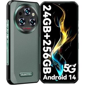 OUKITEL WP35 5G Rugged Smartphone 2025 - Android 14 11000mAh 24GB RAM + 256GB ROM Telefono Indistruttibile 6.58 FHD+ 2.4K Schermo MTK Dimensity 6100+ IP68 64MP+32MP+8MP Impronta Digitale Verde