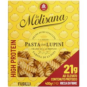 La Molisana, Fusilli con Lupini, Pasta Proteica con Farina di Lupini e Semola di Grano Duro Italiano - Trafilata al Bronzo, Ricca di Proteine Vegetali e Fibre, Tenace e Gustosa - Confezione da 400g