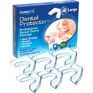 Runesol Bite Bruxismo, 6 x Grande, Notturno Automodellante Protezione Denti e Smalto, Byte Dentale Antirussamento, Paradenti Anti Digrignamento, Bait Notte Mascherina, Mouth Guard for Teeth Grinding
