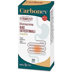 ERBA VITA Carbon EV Ferment integratore alimentare, a base di Carbone attivo e Bromelina, utile in caso di gonfiore addominale, difficoltà digestive e formazione di gas - Formato 30 Capsule