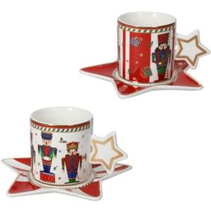 BRANDANI - Tazza da The Set 2 Pezzi Lo Schiaccianoci Tavola Natalizia 8 cm Porcellana 84174