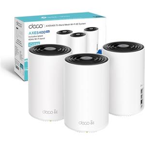 TP-Link Deco XE75 Pro Router Mesh WiFi 6E, AXE5400Mbps Tri-Band, Nuova Banda da 6 GHz, Porta Ethernet da 2,5 Gbps, AI Mesh, Ripetitore WiFi, Access Point, Alexa, 3 Pezzi con Copertura fino a 670㎡