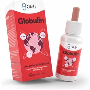 Glob Research GLOBULIN Glob Research - Integratore alimentare in Gocce a base di Ferro, Acido Folico, Vitamina C. Gusto Arancia Rossa, Alto dosaggio. Ogni Goccia Equivale ad 1 mg di Ferro.Durata Flacone 60 Giorni.