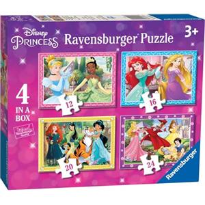 Ravensburger - Puzzle Princesse Disney, Collezione 4 in a Box, 4 puzzle da 12-16-20-24 Pezzi, Età Raccomandata 3+ Anni