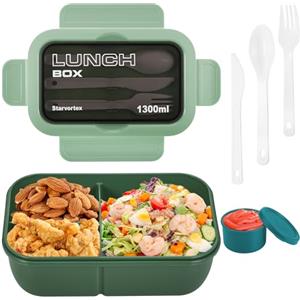 Starvortex Porta Pranzo, Materiale di Alta Qualità Lunch Box, Portatile Bento Box, Durevole Schiscetta Pranzo, A Prova di Perdite Porta Pranzo Ermetico, Porta Pranzo da Ufficio Posate & padella(Verde)