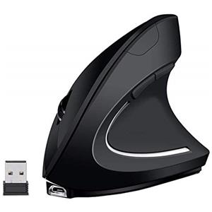 EasyULT Mouse senza fili ricaricabile, silenzioso click wireless ottico mouse verticale ergonomico, USB Nano Ricevitore, Ultra Sottile 1600 DPI regolabile, con cavo USB, per PC/Tablet/Laptop(nero)