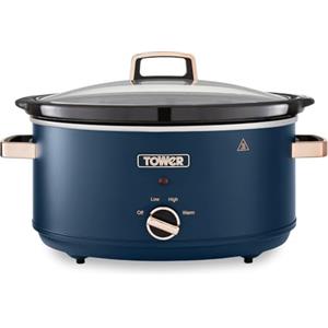 Tower T16043MNB Slow Cooker Cavaletto da 6,5 Litri con 3 Impostazioni di Calore, Manici Cool Touch, Elettrodomestici Cucina, Blu Notte e Oro Rosa