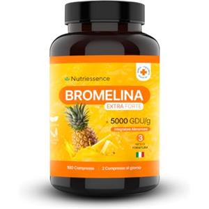 Nutriessence Bromelina Extra Forte Drenante 5000 GDU/g gastroprotetta ǀ Formato Maxi scorta 180 compresse ǀ Fino a 6 mesi di Fornituraǀ Rimedio Naturale Drenante per cellulite,microcircolo e digestione