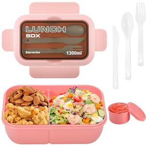 Starvortex Porta Pranzo, Resistente al Calore Lunch Box, Portatile Bento Box, Durevole Schiscetta Pranzo, A Prova di Perdite Porta Pranzo Ermetico, Porta Pranzo da Ufficio Posate & padella (Rosa)