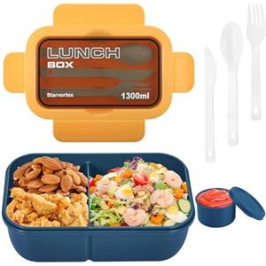 Starvortex Porta Pranzo, Materiale di Alta Qualità Lunch Box, Portatile Bento Box, Durevole Schiscetta Pranzo, A Prova di Perdite Porta Pranzo Ermetico, Porta Pranzo da Ufficio Posate & padella (Blu)