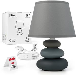 Urban Lifestyle Lampada da comodino Lina (grigio chiaro opaco) lampada da tavolo in ceramica con paralume in tessuto, LED adatto, E14, 230V ceramica, lampada da tavolo, lampada da comodino, lampada da divano