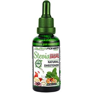 ALPHAPOWER FOOD Stevia pura 100%, dolcificante liquida - Gocce, naturale & vegan - Ingredienti naturali 1x 50ml, senza zucchero - dietetico & zero calorie, polvere alternativo