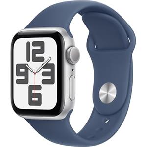 Apple Watch SE (2ª gen.) GPS 40 mm Smartwatch con cassa in alluminio Argento e Cinturino Sport Denim - M/L. Tracker per il fitness e il sonno, app Battito, Rilevamento incidenti, display Retina