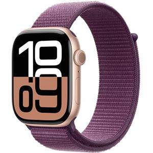 Apple Watch Series 10 GPS 46 mm Smartwatch con cassa in alluminio Oro rosa e Sport Loop Prugna - One Size. Fitness tracker, app ECG, display Retina always-on, resistente all'acqua