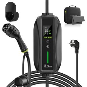 SYNCWIRE EV Caricatore Tipo 2 Cavo di Ricarica 5,5m, 6/8/10/13/16A Caricatore di Corrente Elettrica Regolabile con Display LCD, Box Caricatore Impermeabile IP65, Supporto Cavo, Sacca di Stoccaggio