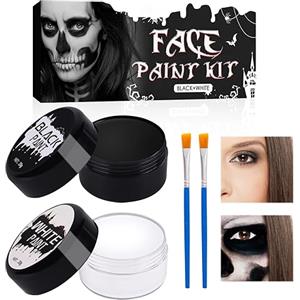Horuili® Trucco per Il Viso di Halloween, Set di Colori per Il Corpo per Il Viso in Bianco e Nero, Face Body Painting Dress up Set con Pennello, Per Halloween Art Theatre Cosplay Clown