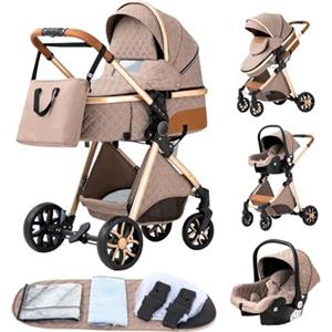 GLOKID Passeggino 3 in 1，Passeggino Canne，Trio，Portatile，Con Seggiolino Accessori，Adattatori universali，4 ruote con ammortizzatori，navicella，grandi ruote (LV9 kaki)
