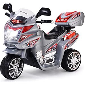 COSTWAY Moto Cavalcabile per Bambini, Moto Elettrica Giocattolo con Musica Incorporata, Moto a 3 Ruote con Caricabatteria Perfetta per Bambini, 82 x 36 x 52,5 cm (Grigio)